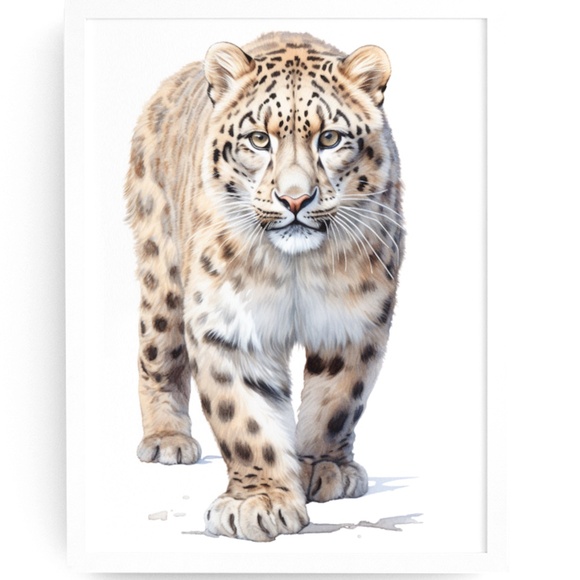 Creative Path Studios Other - Watercolor Snow Leopard Portrait Wall Art Illustration Print Poster Unframed